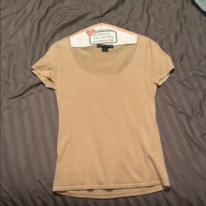 Tan Short-sleeve Cashmere Shirt with Collar